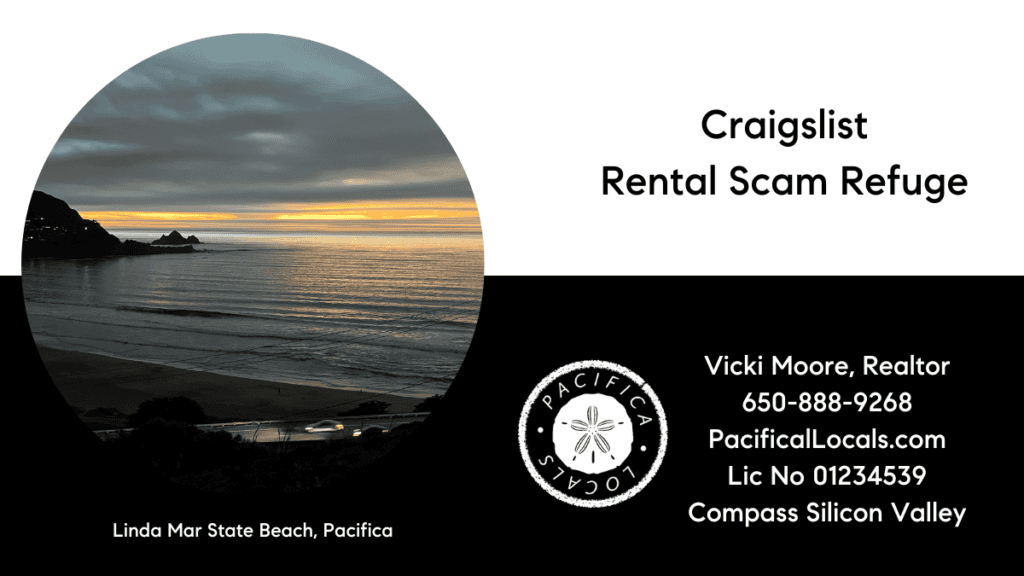 image of the beach at sunset with post title "Craigslist is a Rental Scam Refuge"