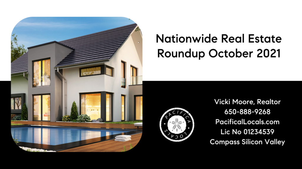article title: nationwide real estate roundup October 2021. image: a luxury home with a large swimming pool.