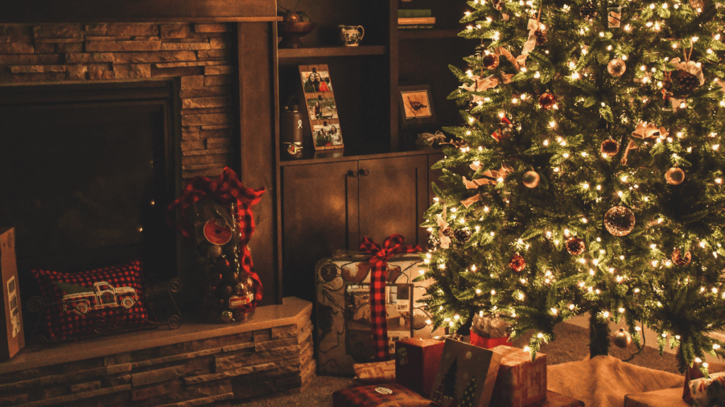 living room with christmas tree