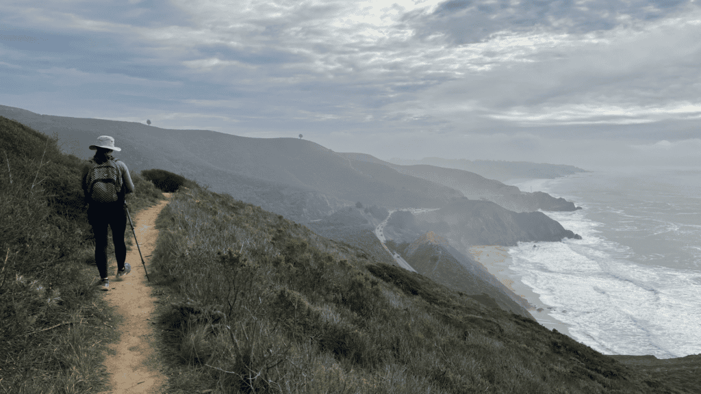 hiking the Old Colma Trail in Montara. High and on the edge of a mountain over looking the Pacific Ocean