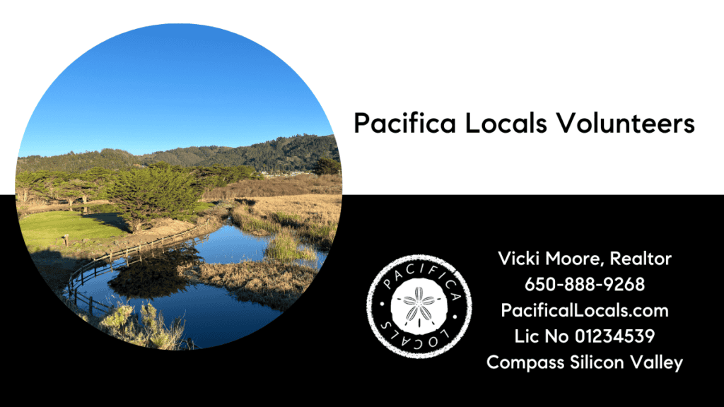 post title: Pacifica Locals Volunteers image: pond in the foreground. Sharp Park Golf Course in the background.