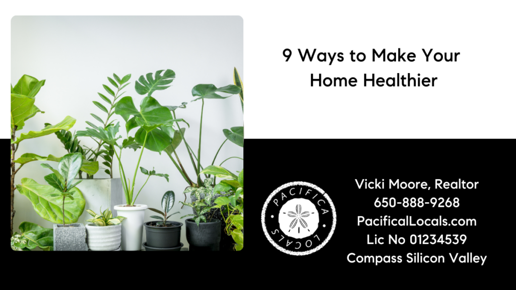 Post title: 9 Ways to make your home healthier. Image: house plants against a white wall.