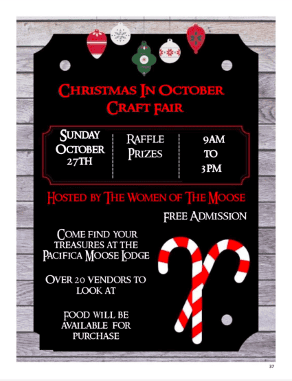 Pacifica Moose Lodge Craft Fair coming October 27